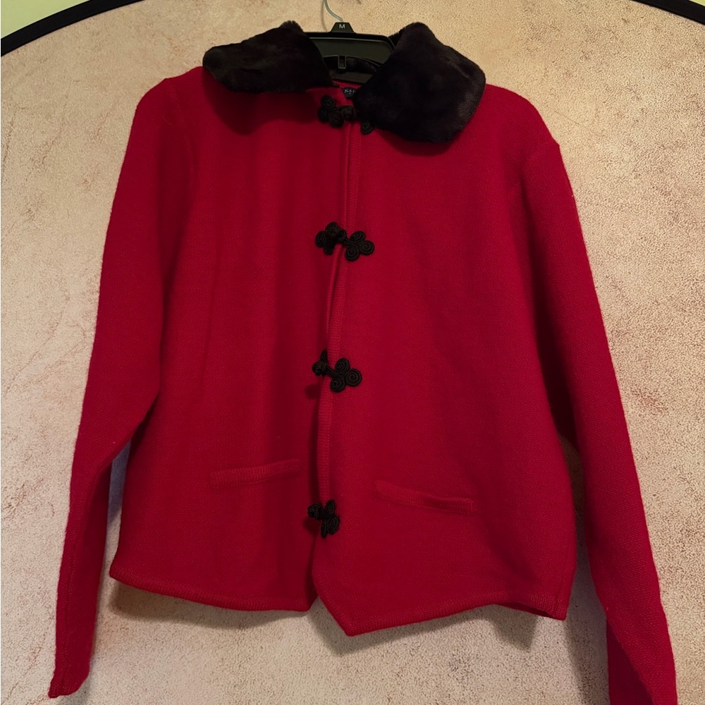 Karen Scott Red Cape with Black Details
